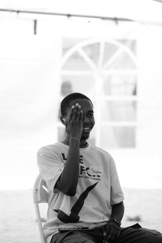 Volunteer demonstrating an eye test at LifeCheck Medical Outreach