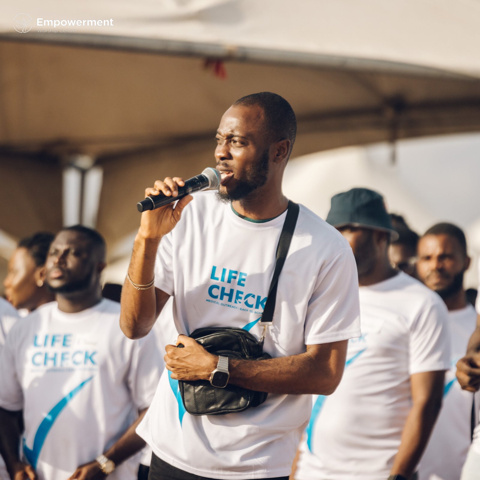 LifeCheck leadership addressing the crowd